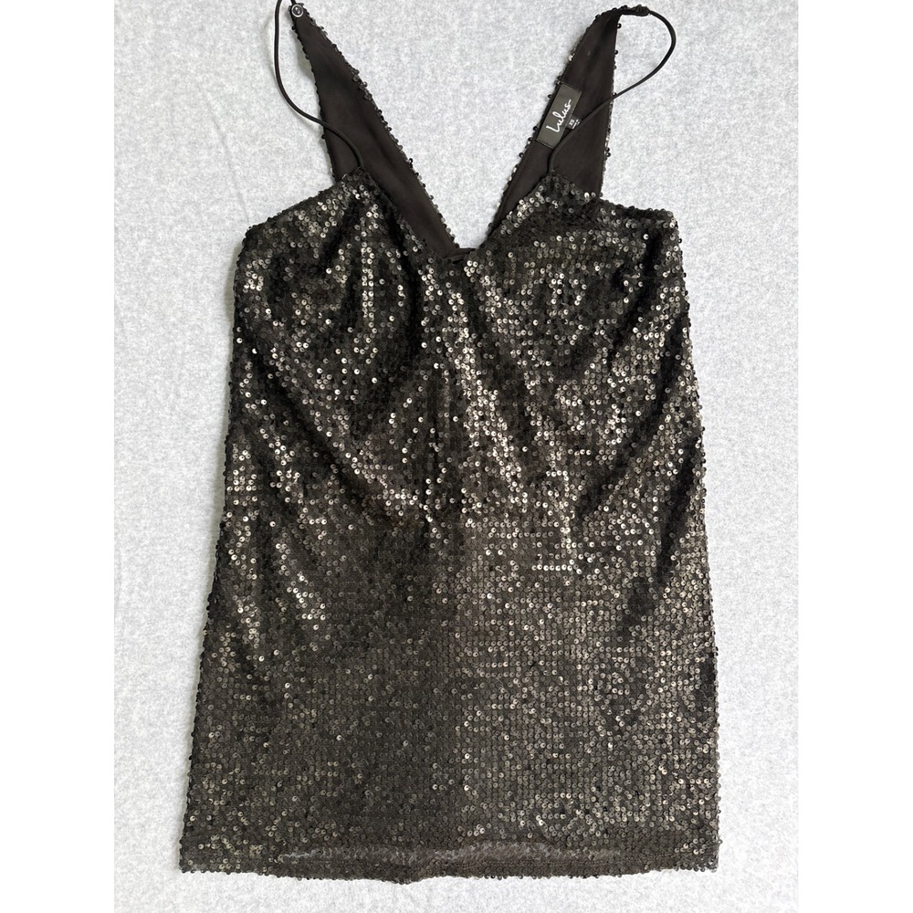 Lulus Black Sequin V-Neck Mini Dress Sleeveless Party Cocktail XS